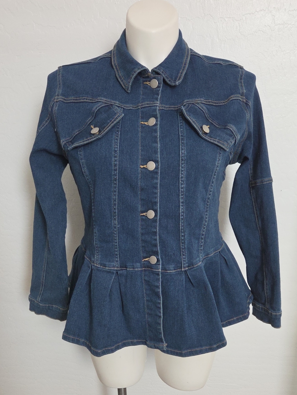 SHEIN Dark Blue Denim Peplum Jacket